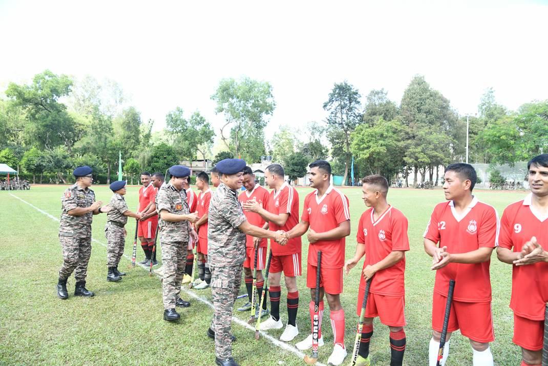 Players Line Up in Hocky Match at GC Imphal Celebrating 100 years of Indian hockey